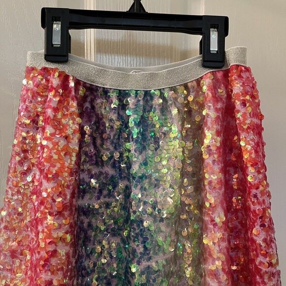 H&M Rainbow Sequin Skirt Elastic Waist Girls Size 7-8 years - Picture 8 of 9